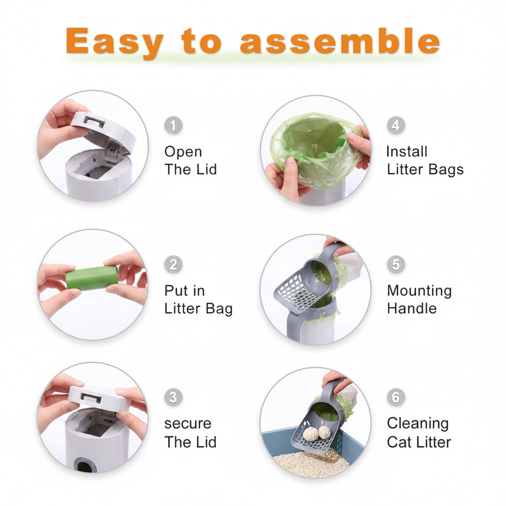 Cat Litter Scoop with Built-In Waste Bin & Sifter - Includes 4 Bag Rolls