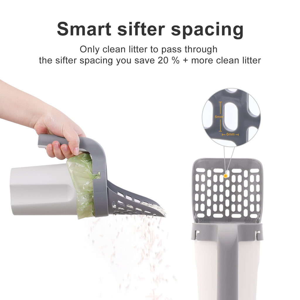 Cat Litter Scoop with Built-In Waste Bin & Sifter - Includes 4 Bag Rolls