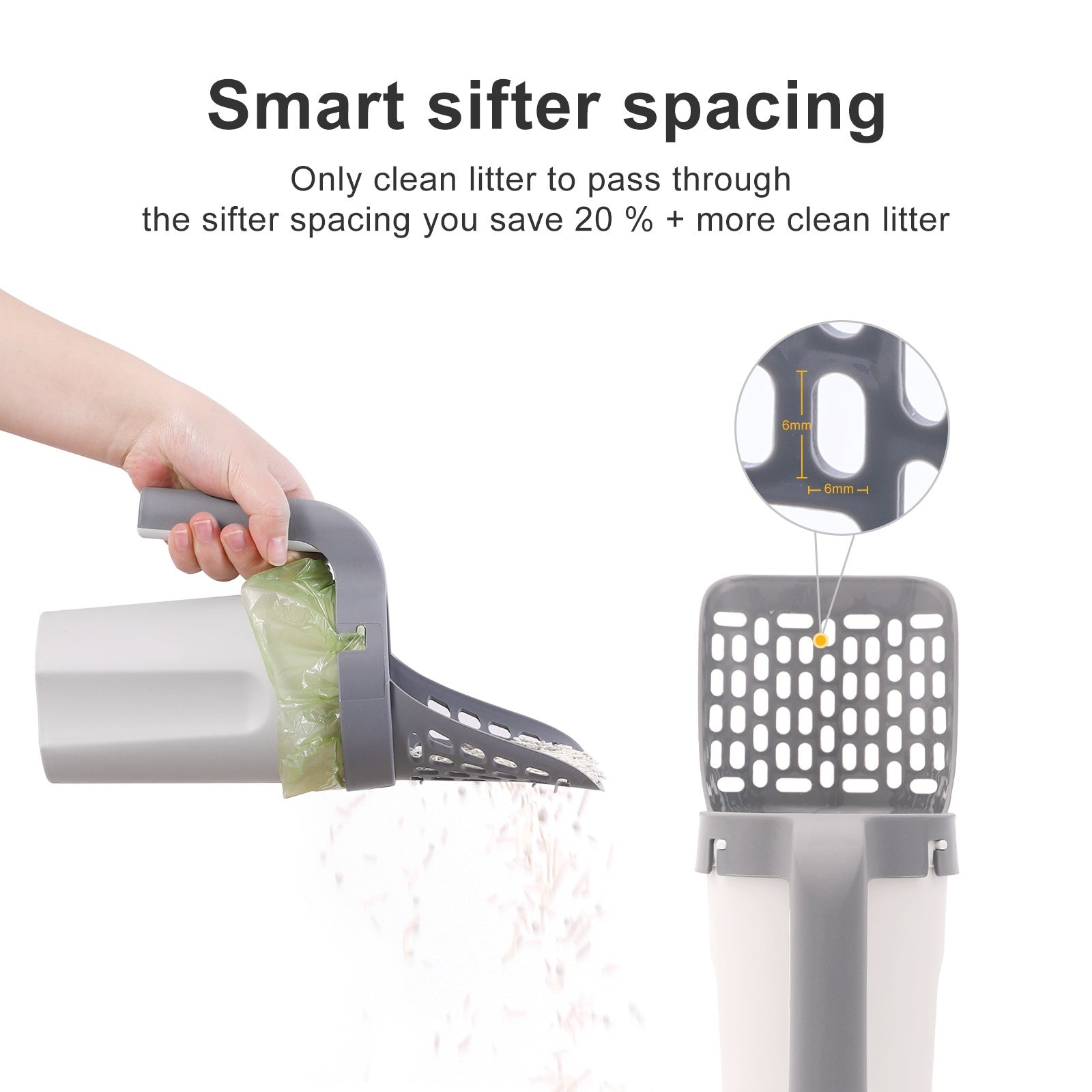 Cat Litter Scoop with Built-In Waste Bin & Sifter - Includes 4 Bag Rolls