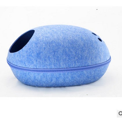 Egg-Shaped Felt Cat Cave Bed — Enclosed Hideaway, 13 x 10 in