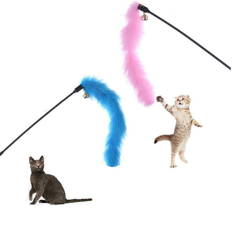 Turkey Feather Cat Teaser Wand with Bell — Natural Feather Toy, 10 in