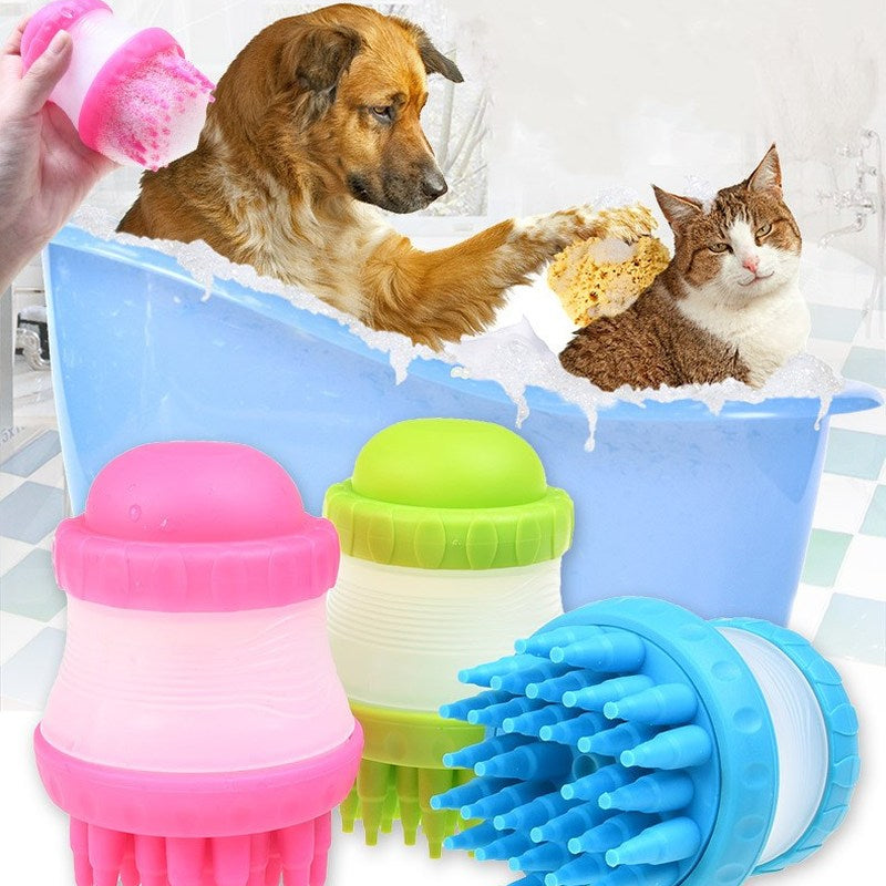 Shampoo-Dispensing Pet Bath Brush — Soft Silicone Massage Scrubber