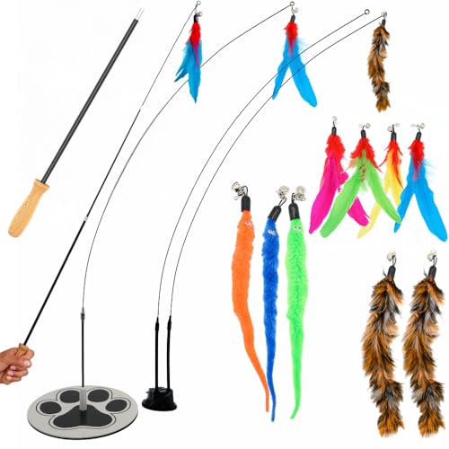 Suction cup cat feather wand set