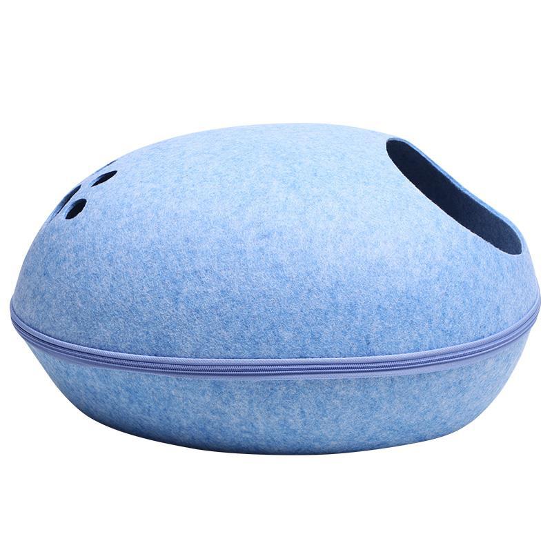 Egg-Shaped Felt Cat Cave Bed — Enclosed Hideaway, 13 x 10 in