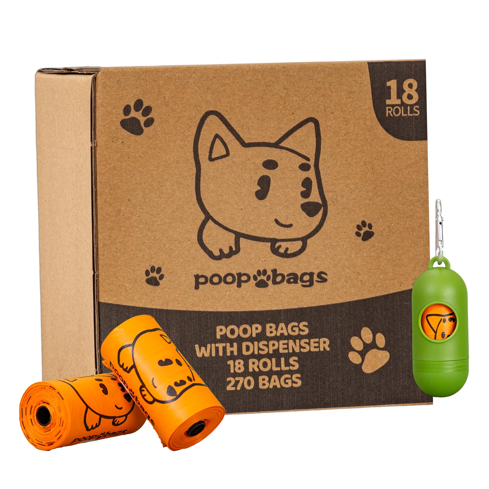 Biodegradable Dog Poop Bags with Dispenser - 270 Bags, 18 Rolls