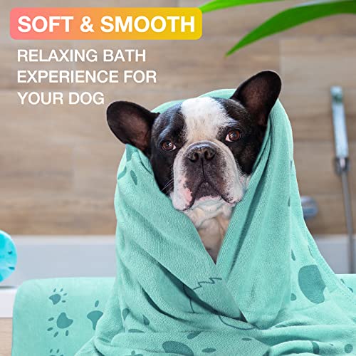 Dog wrapped in soft smooth drying towel
