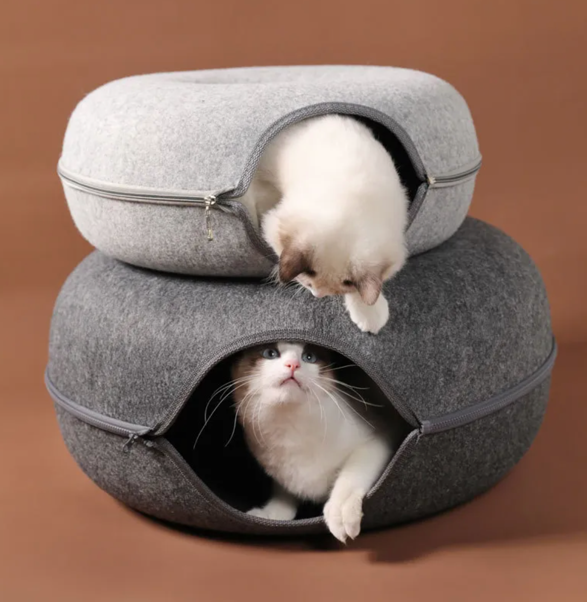 Felt Convertible Cat Tunnel Bed - Zips Apart into 2 Cat Caves, 24 x 11 in