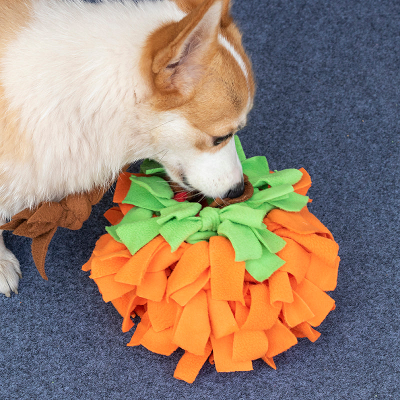 Pumpkin Snuffle Ball — Fleece Puzzle Feeder for Dogs