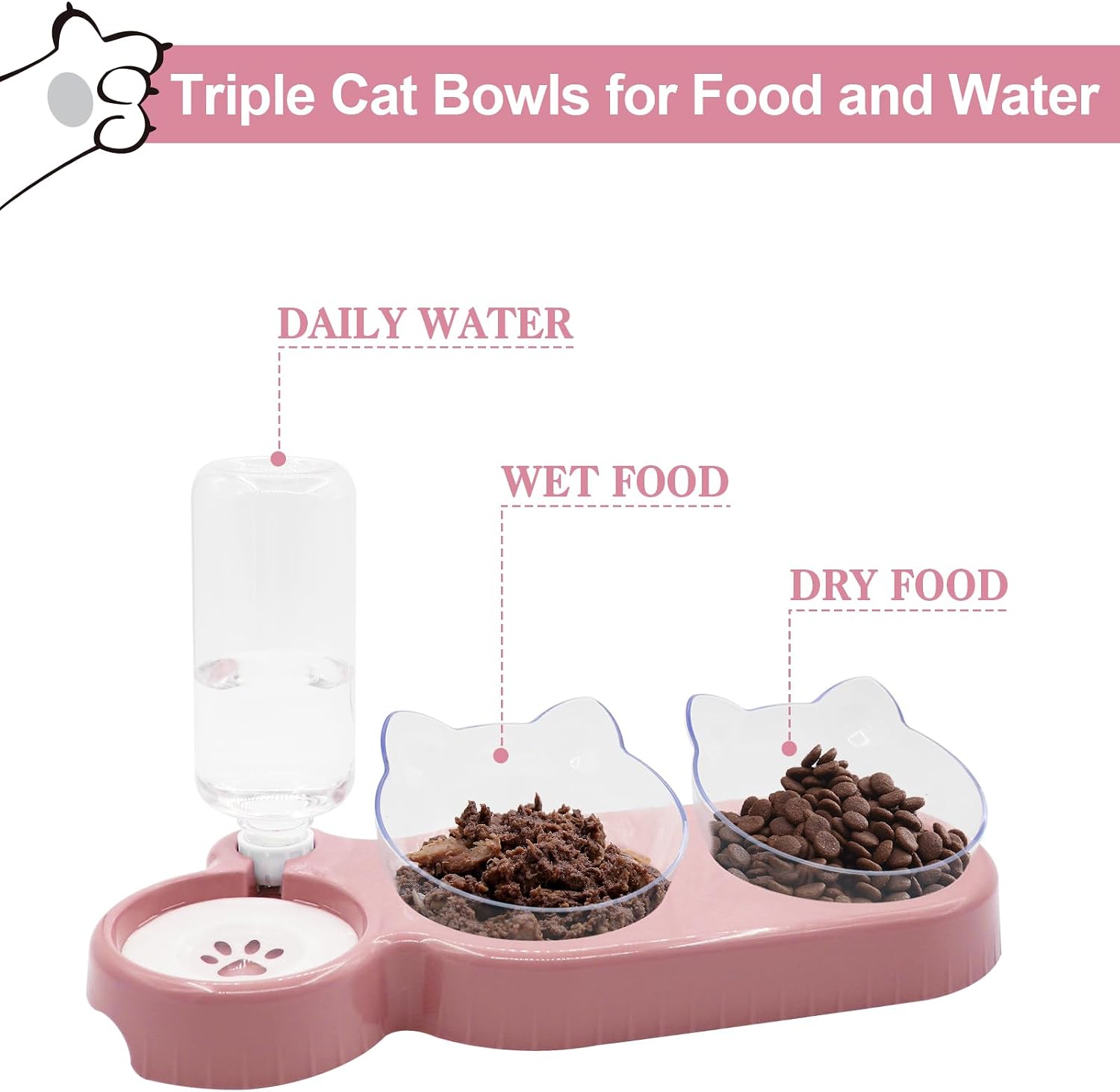 Elevated triple cat bowl set with water dispenser – detail