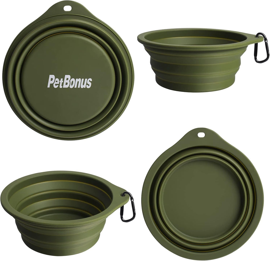Collapsible silicone dog bowls 2-pack with carabiners