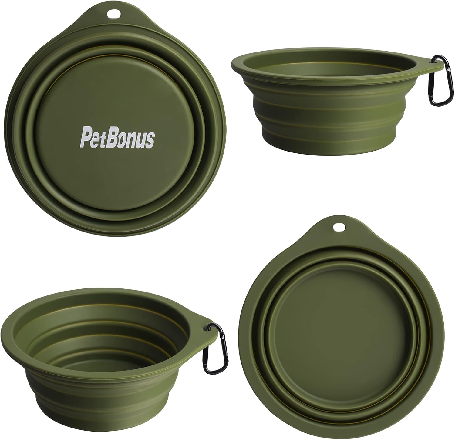 Collapsible silicone dog bowls 2-pack with carabiners