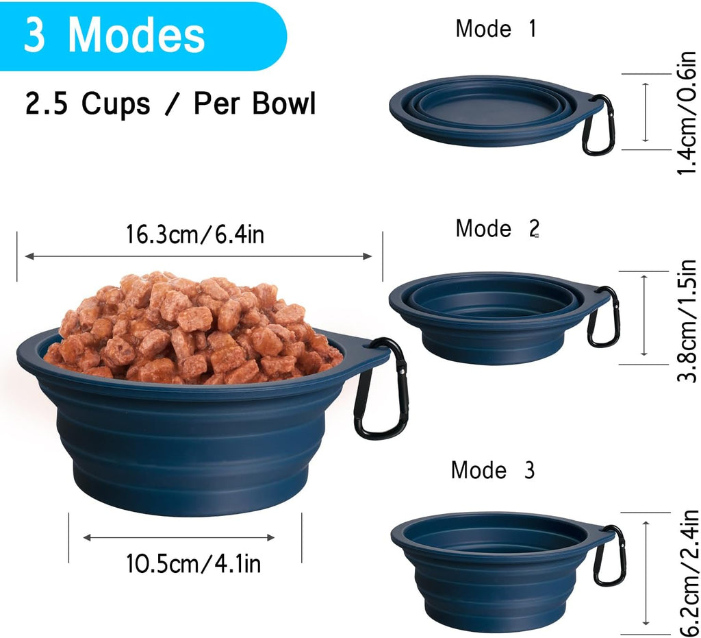 Collapsible silicone dog bowls 2-pack with carabiners – side angle