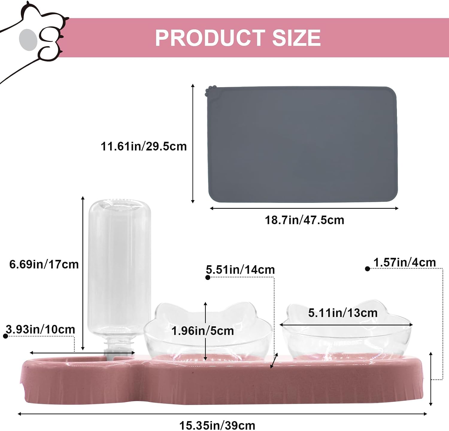Elevated triple cat bowl set with water dispenser