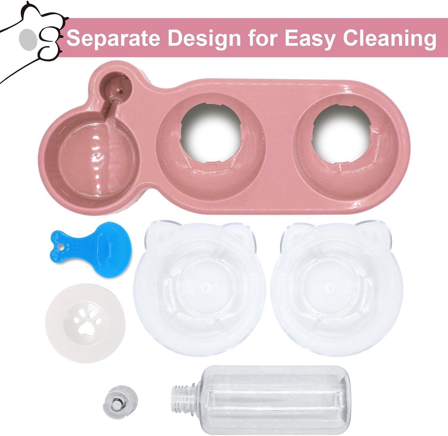 Elevated triple cat bowl set with water dispenser – size reference