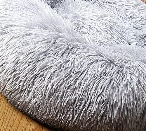 Fluffy calming donut pet bed 18 inch light grey – side angle