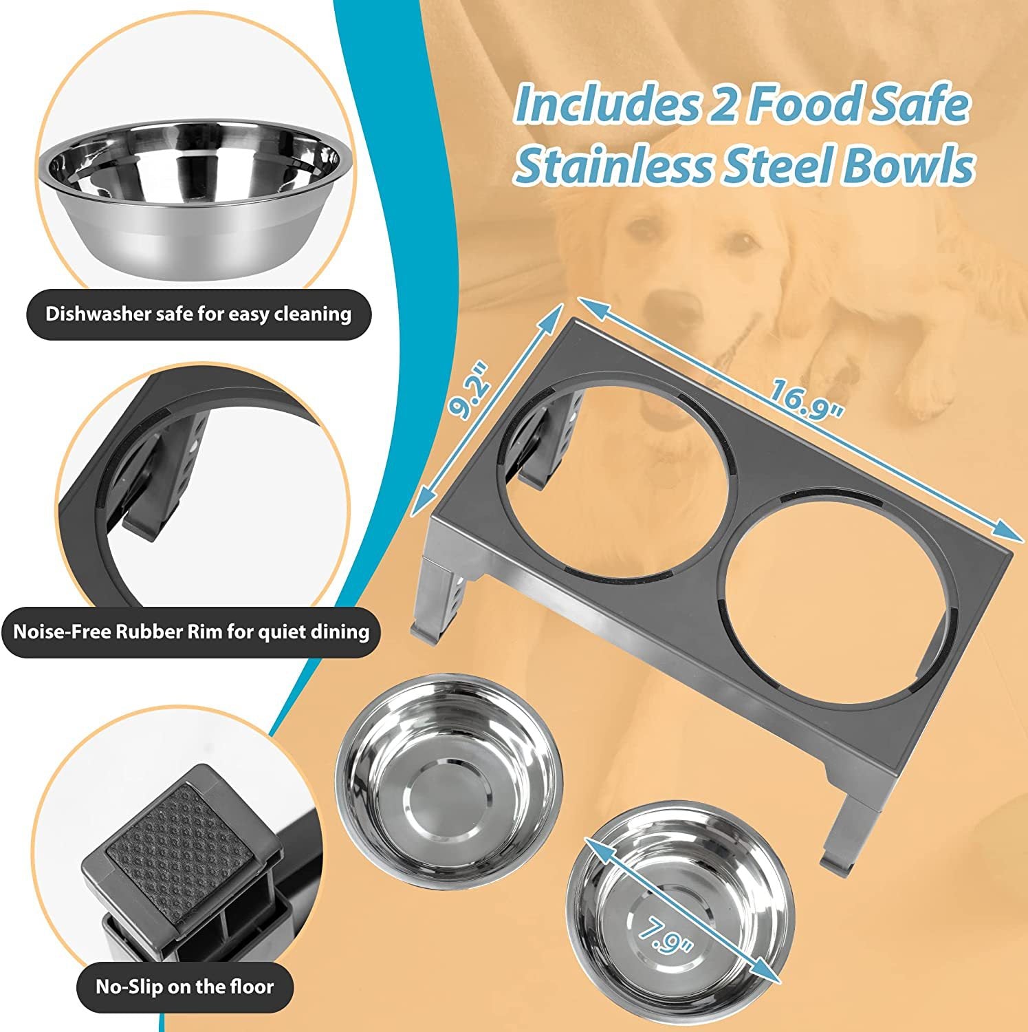 Elevated Slow Feeder Pet Bowl with Stainless Steel (2-in-1)