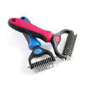 Double-sided pet grooming brush with metal comb, pink