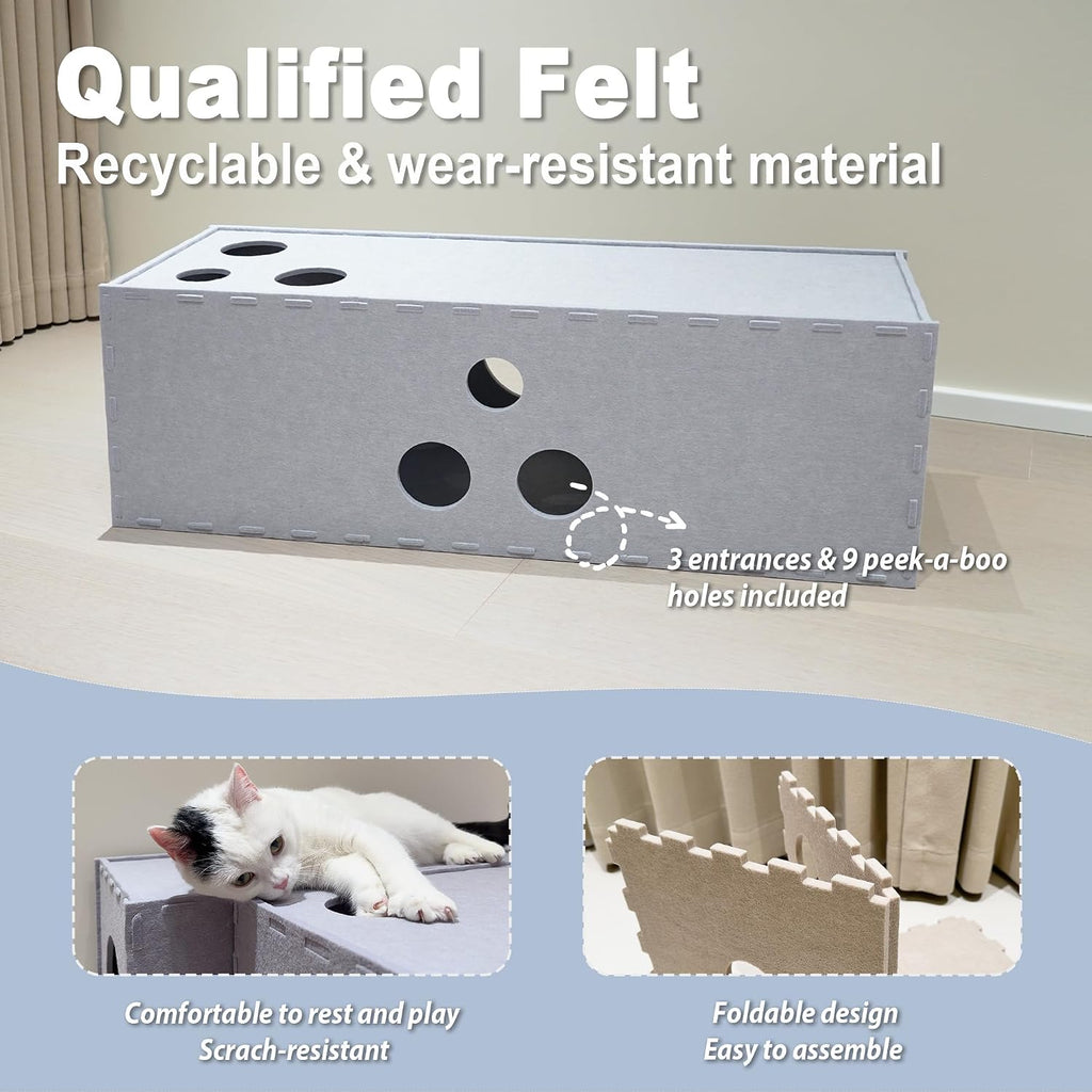 Felt cat tunnel cube L-shape hideaway – side angle