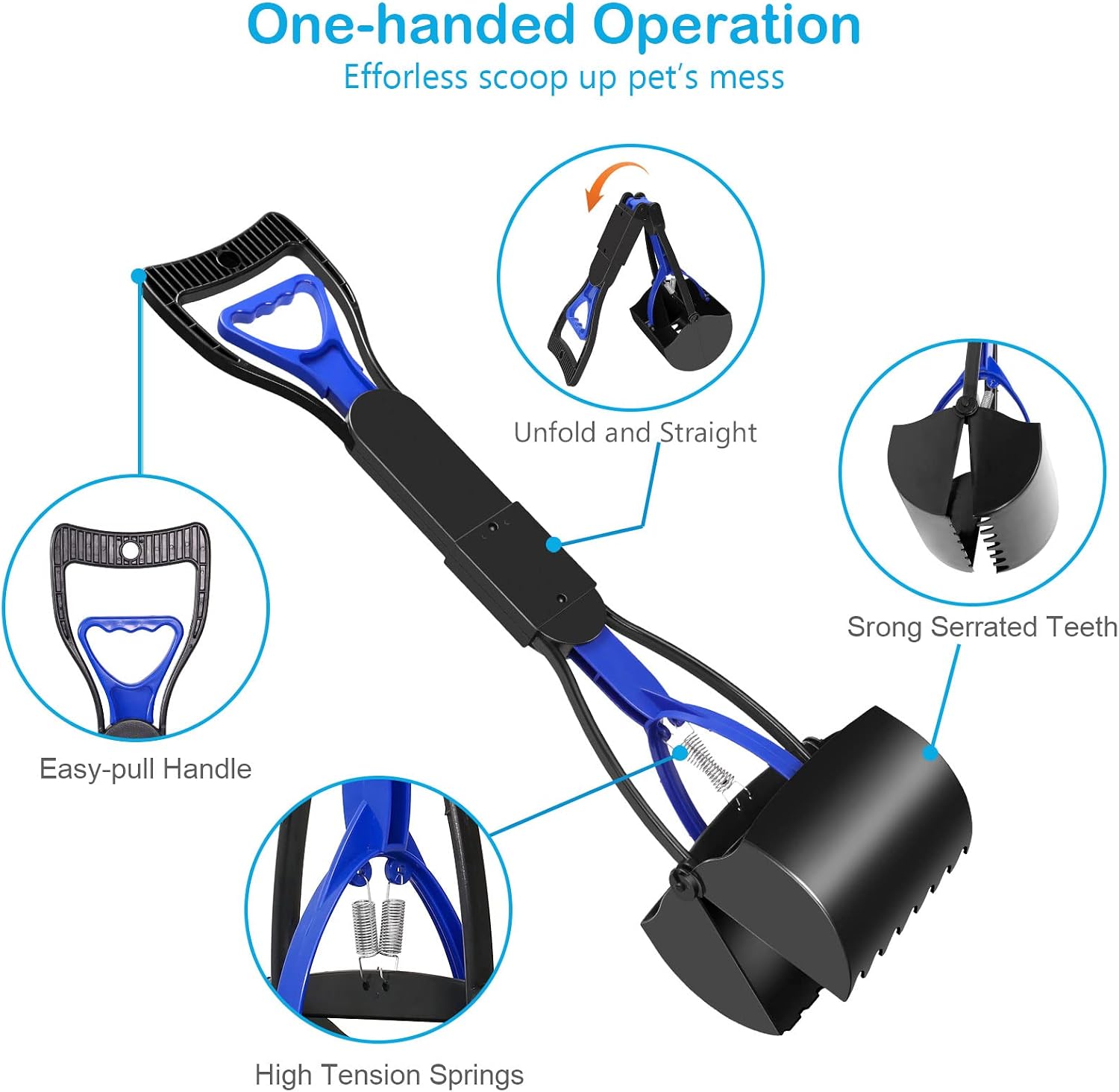 Folding spring-loaded pooper scooper – in use