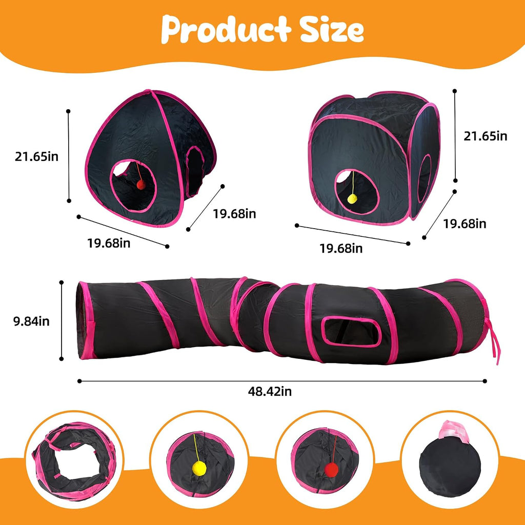 3-piece pop-up cat tunnel and cube tent set – side angle