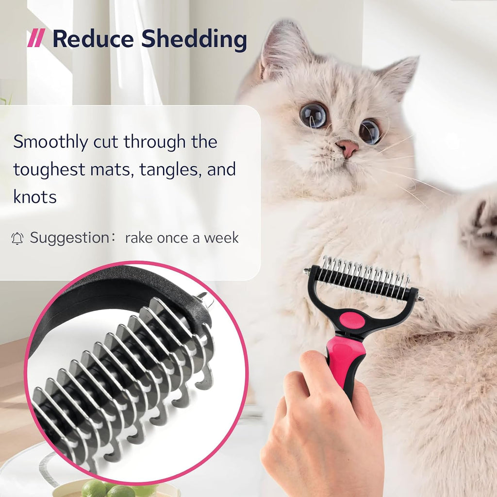 Double-sided pet grooming brush with metal comb – side angle