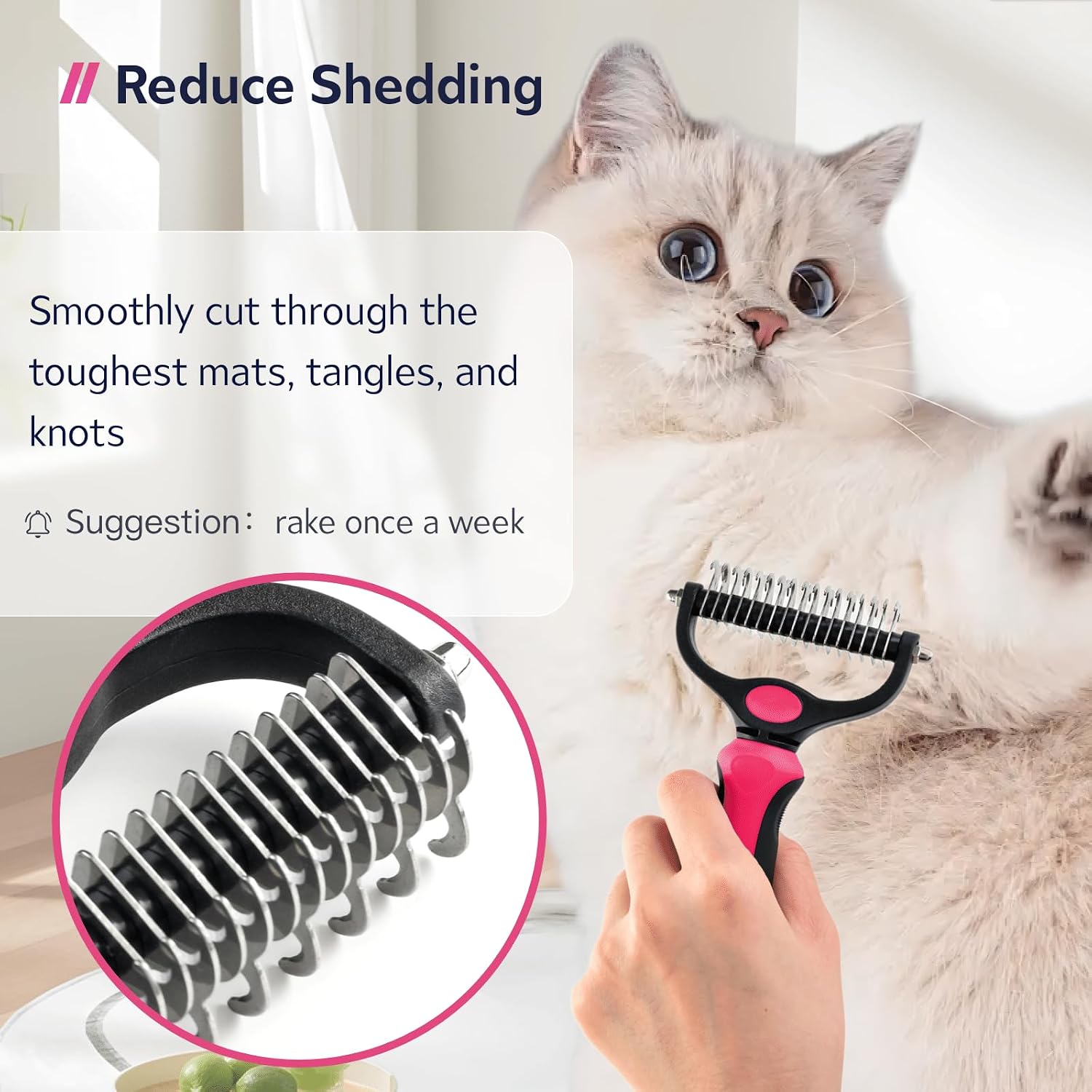 Double-sided pet grooming brush with metal comb – side angle