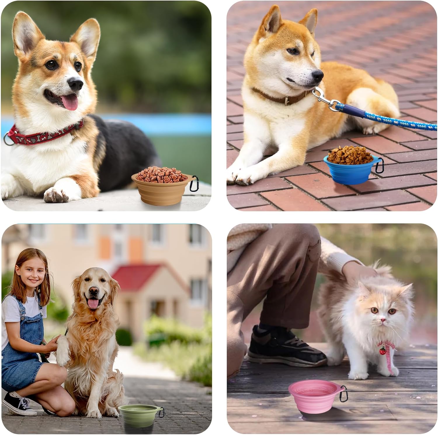 Collapsible silicone dog bowls 2-pack with carabiners – size reference
