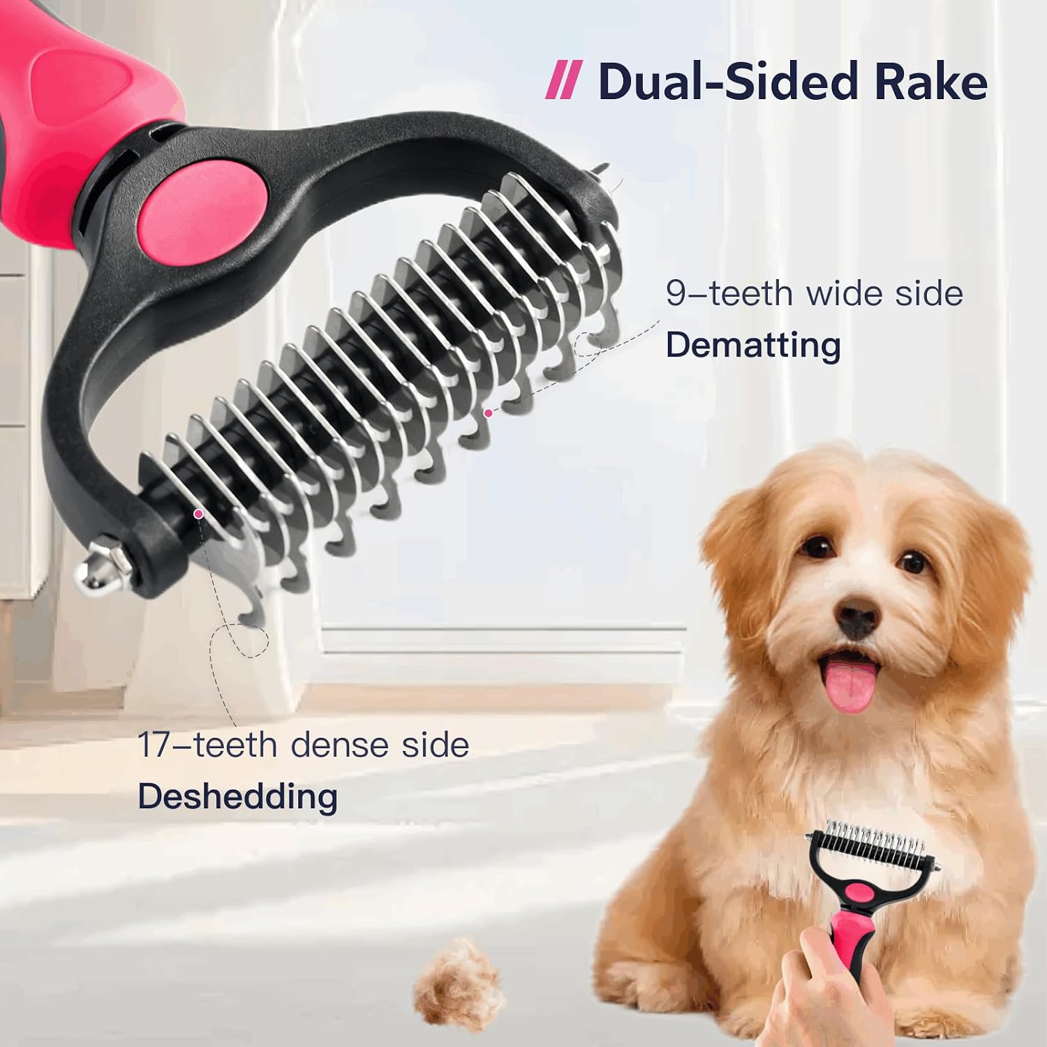 Double-sided pet grooming brush with metal comb