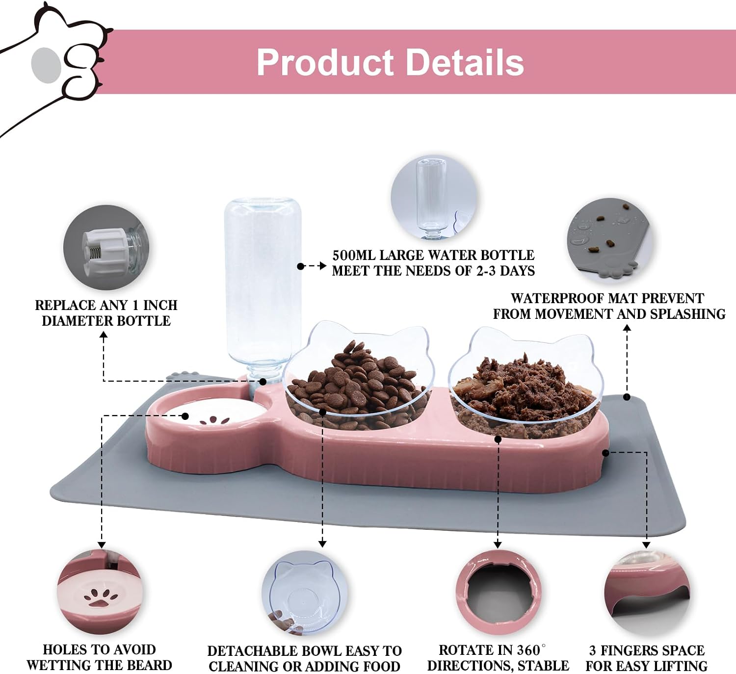 Elevated triple cat bowl set with water dispenser – in use