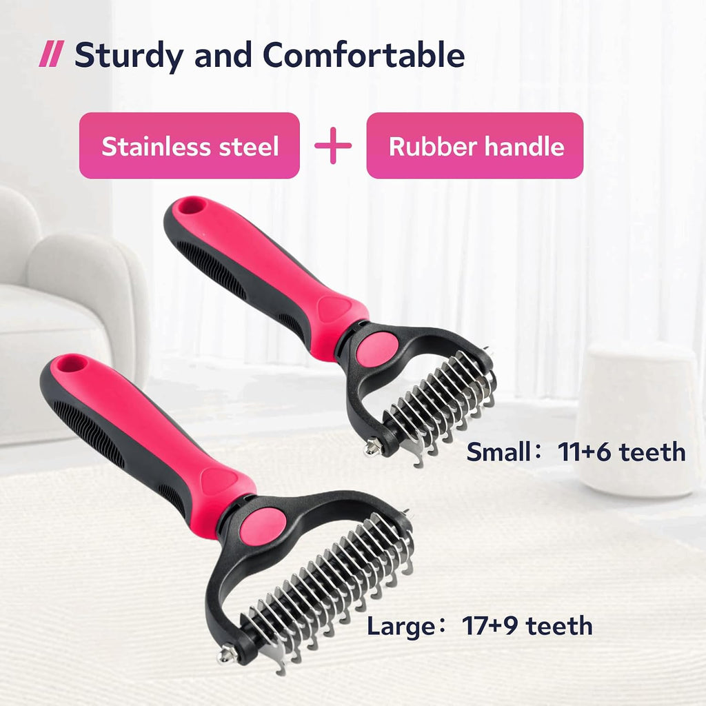 Double-sided pet grooming brush with metal comb – detail
