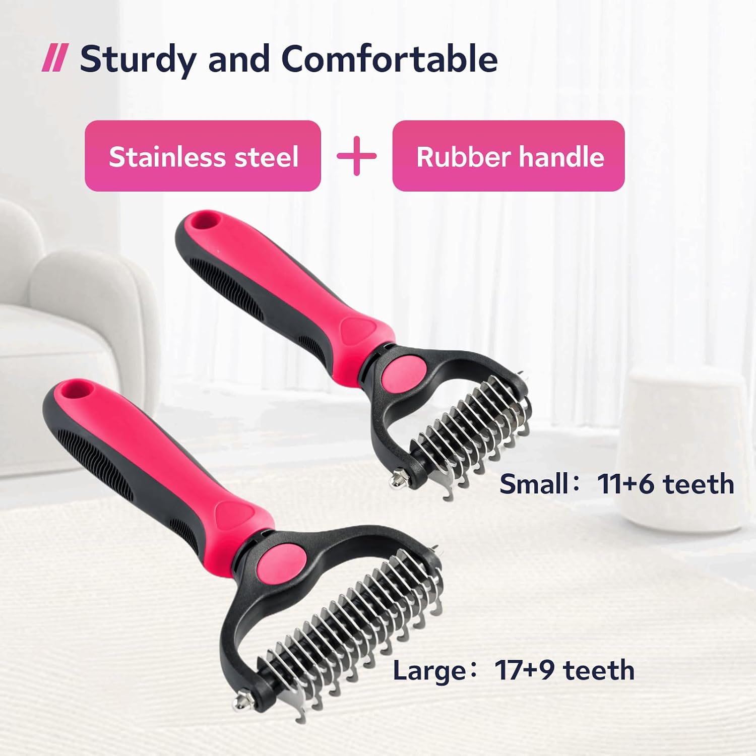 Double-sided pet grooming brush with metal comb – detail