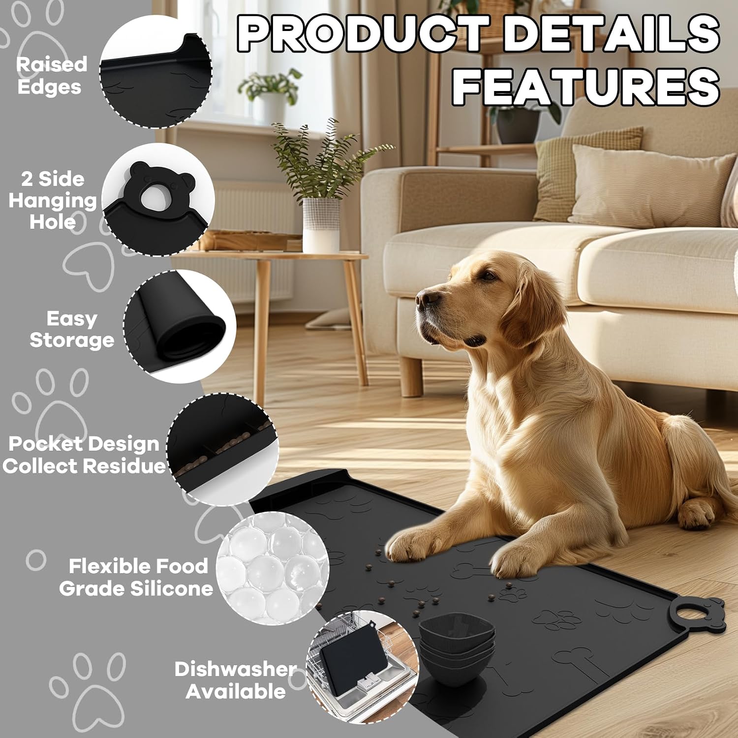 Silicone waterproof pet feeding mat 22x14 – size reference