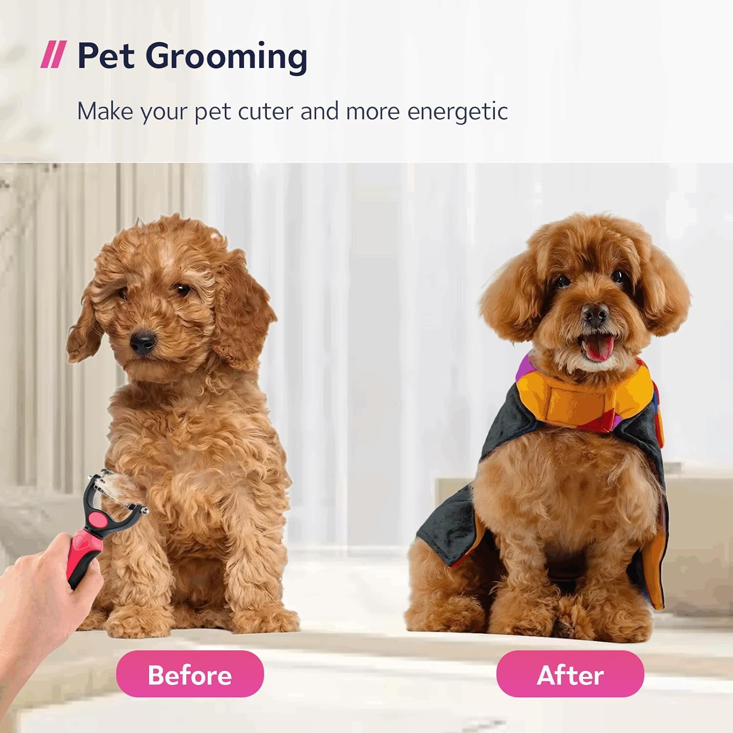 Double-sided pet grooming brush with metal comb – size reference
