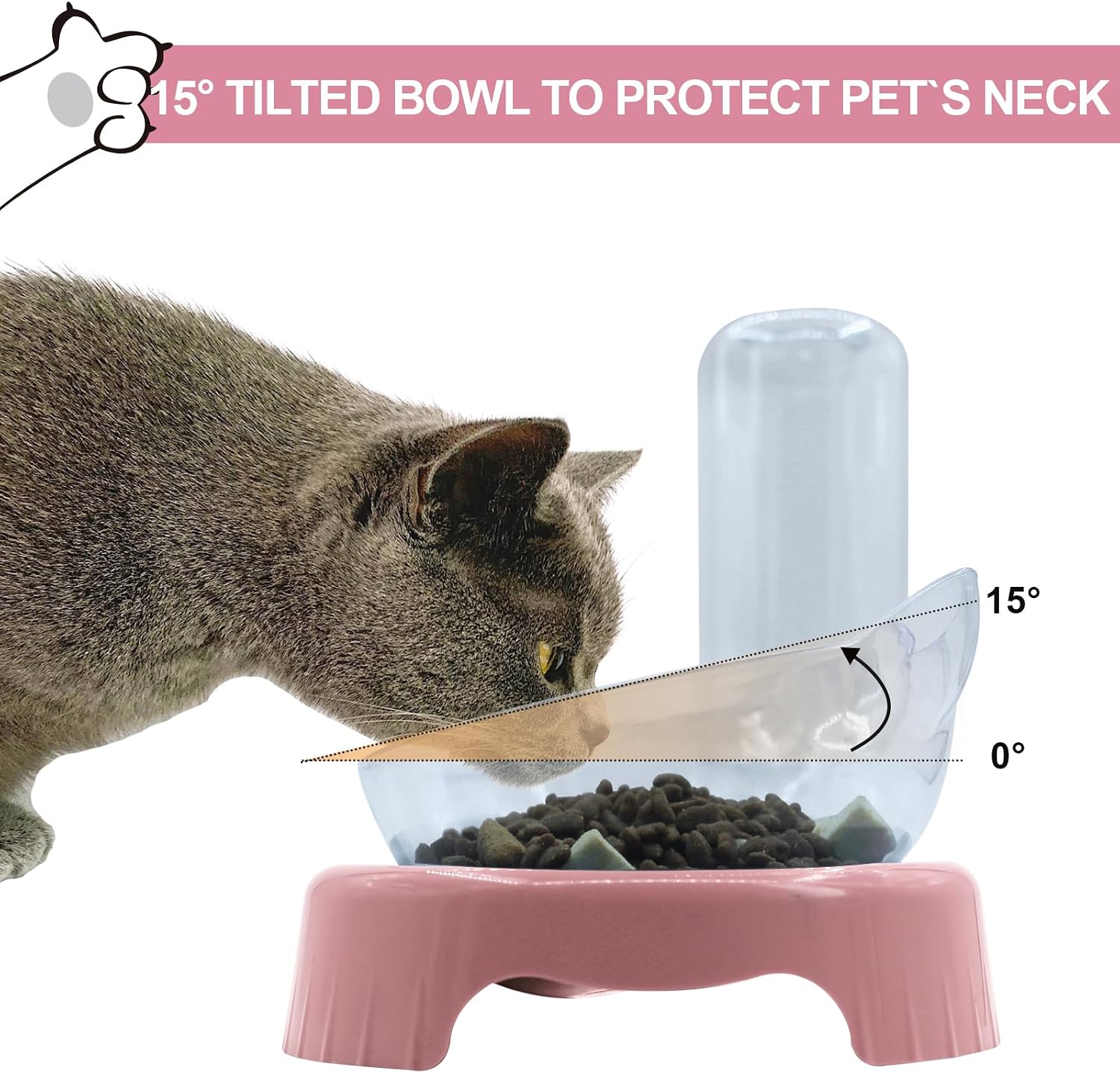 Elevated triple cat bowl set with water dispenser – side angle