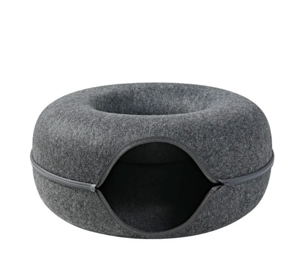 Felt Convertible Cat Tunnel Bed - Zips Apart into 2 Cat Caves, 24 x 11 in