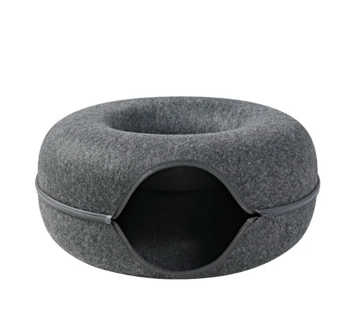 Felt Convertible Cat Tunnel Bed - Zips Apart into 2 Cat Caves, 24 x 11 in