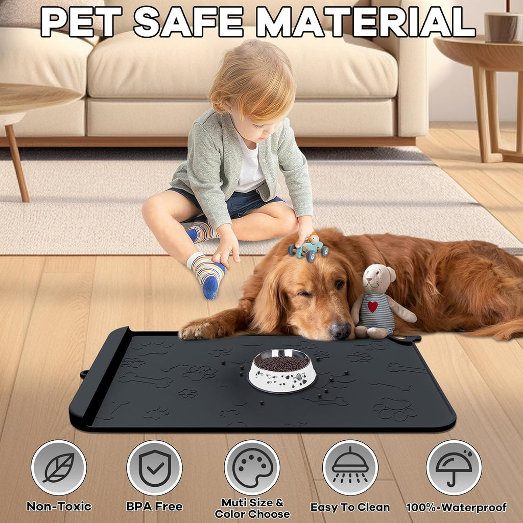 Silicone waterproof pet feeding mat 22x14 – side angle