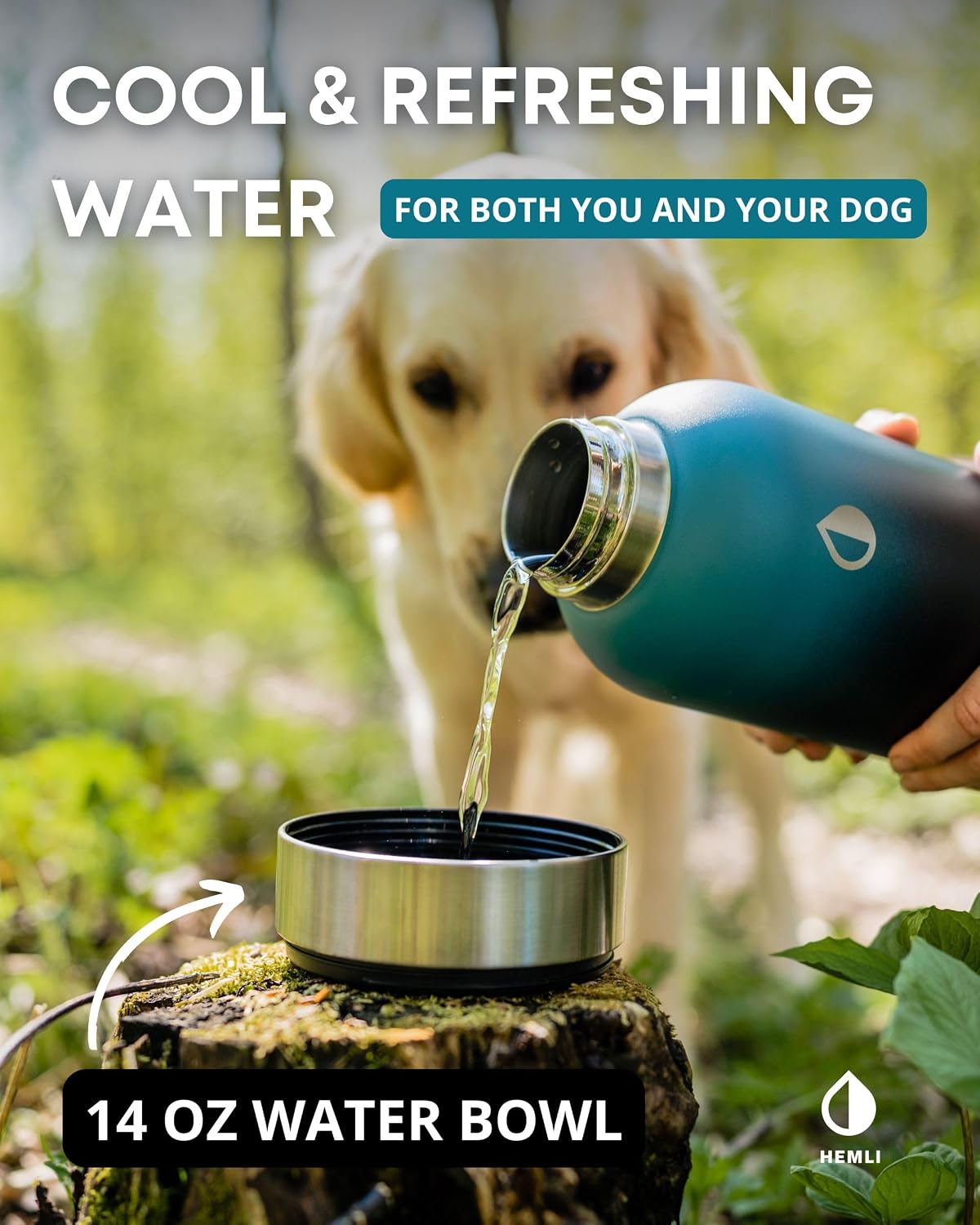 Insulated dog travel water bottle 32 oz – in use