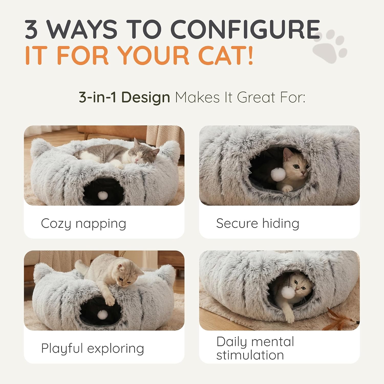 Cat tunnel bed with catnip toys foldable donut cave – detail