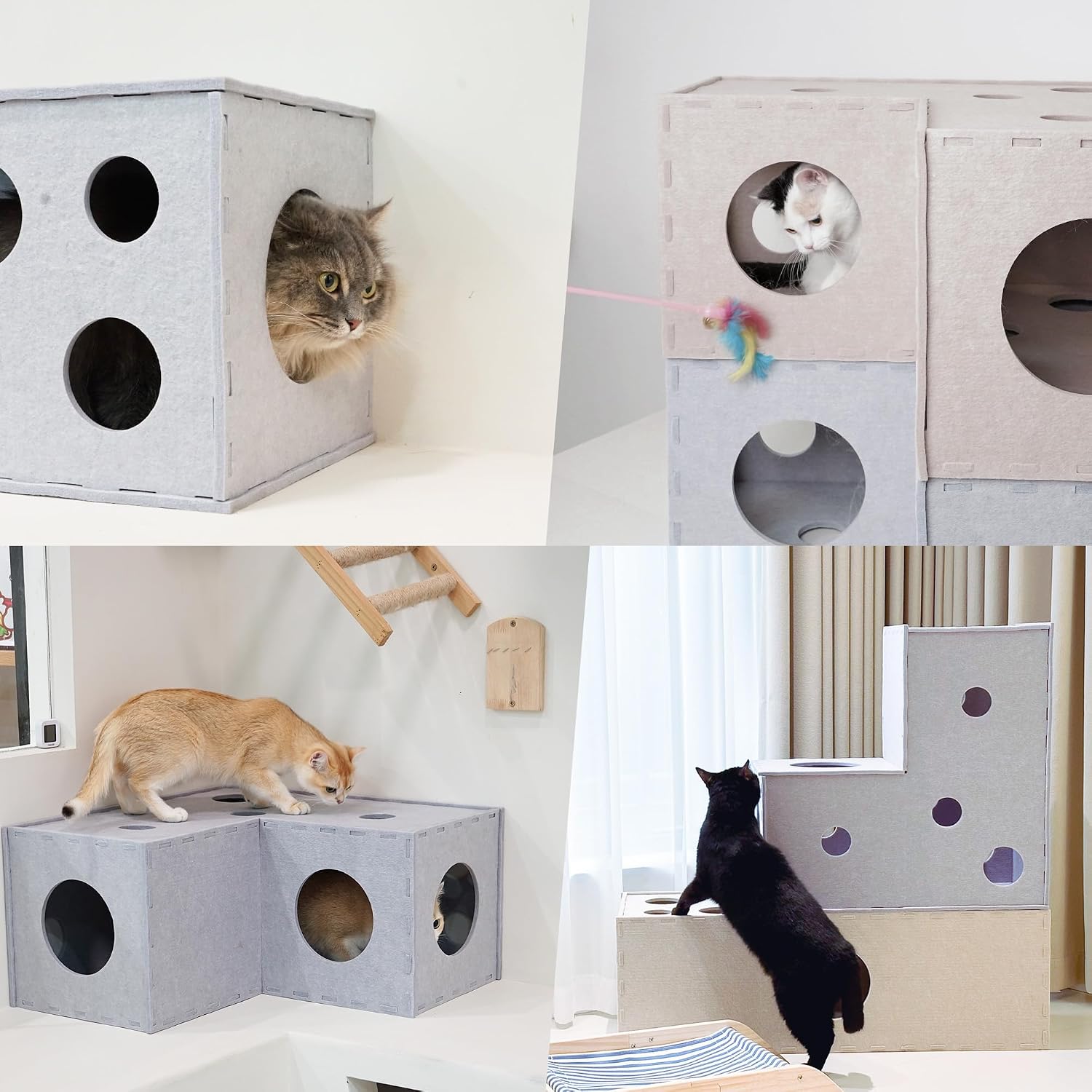 Felt cat tunnel cube L-shape hideaway – size reference