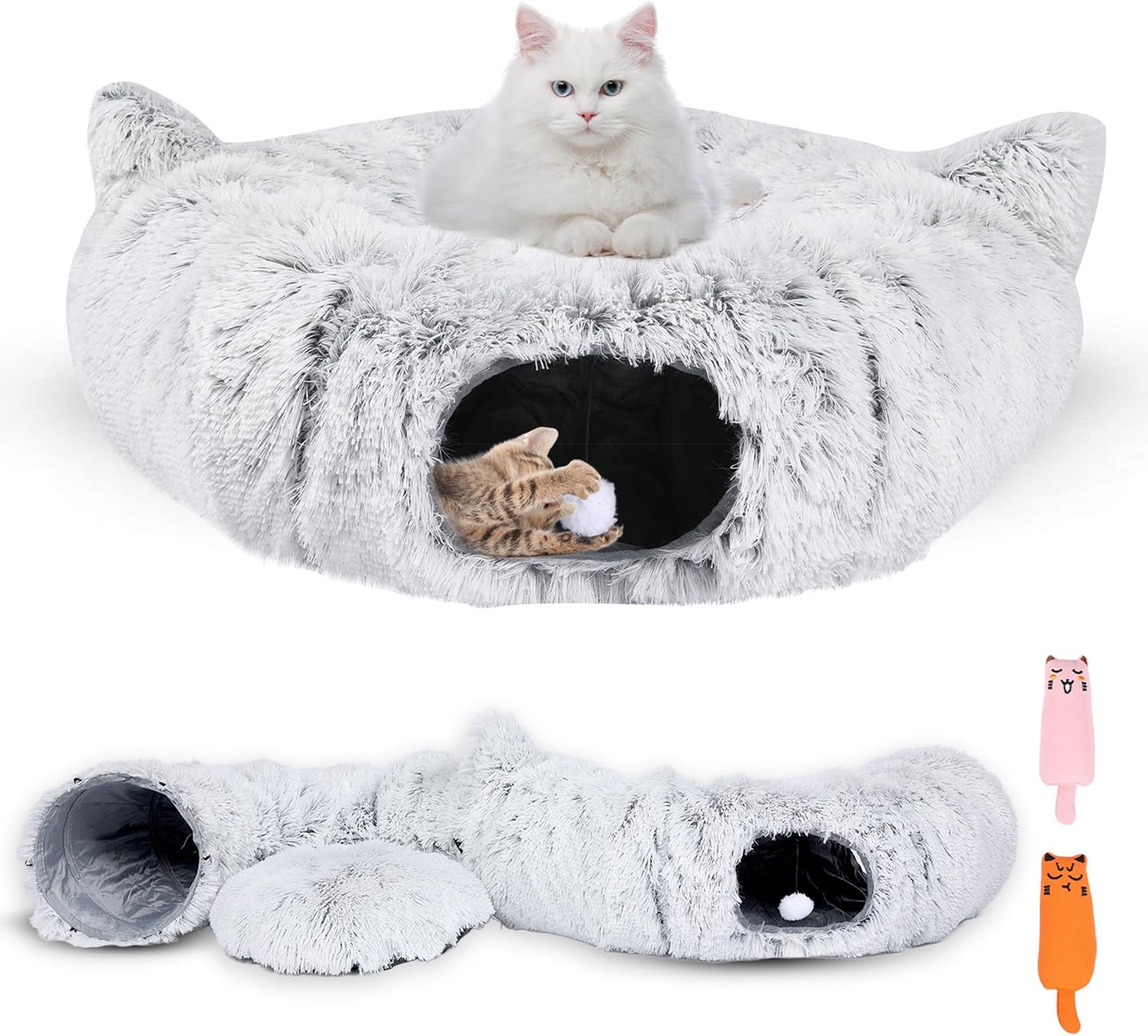 Cat tunnel bed with catnip toys foldable donut cave