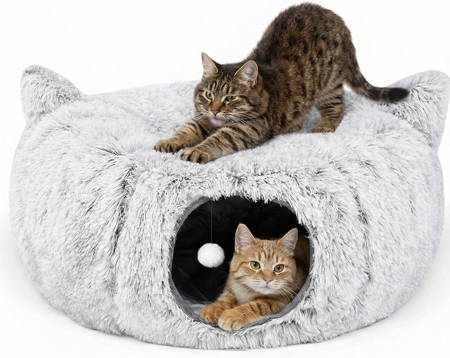 Cat tunnel bed with catnip toys - main view