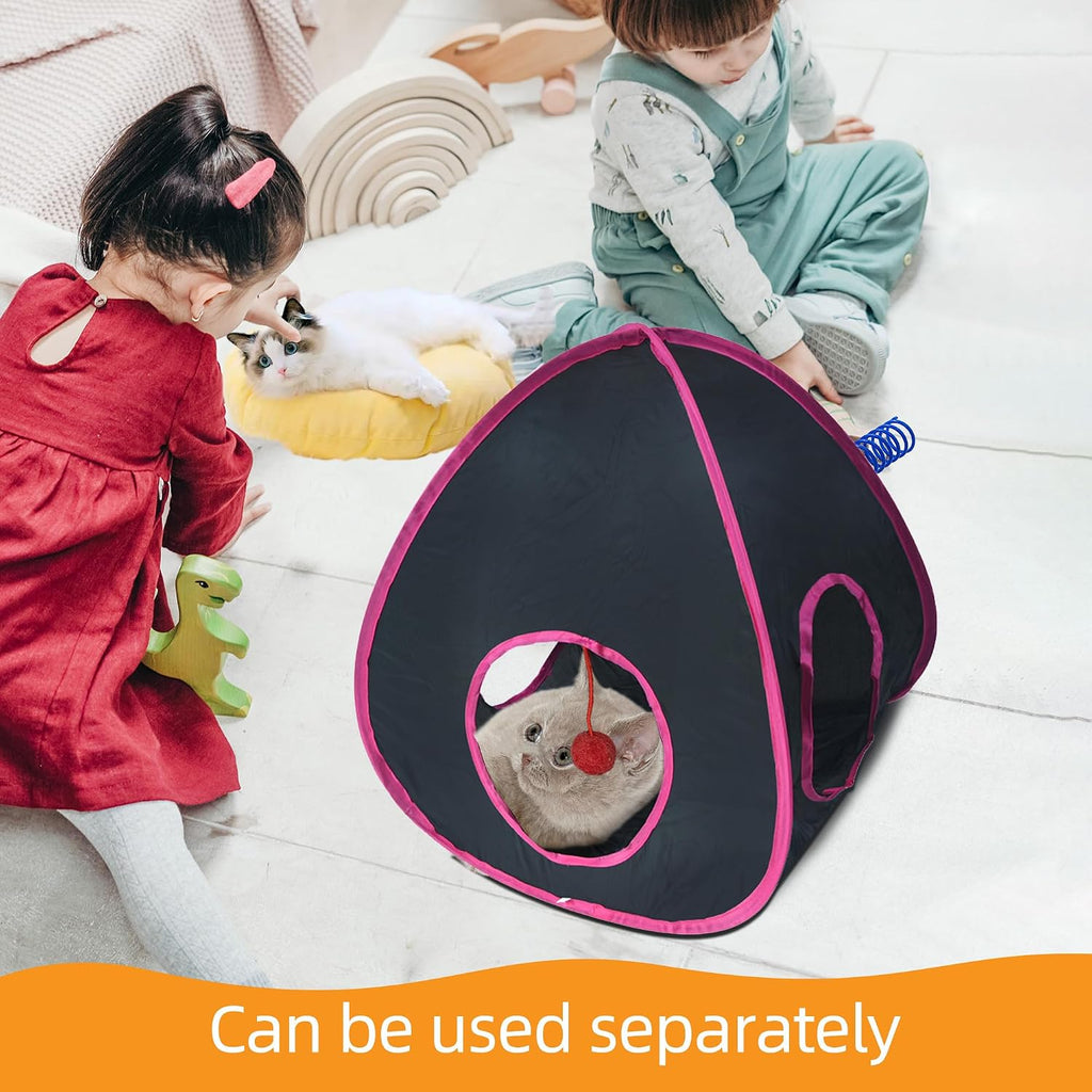 3-piece pop-up cat tunnel and cube tent set – in use