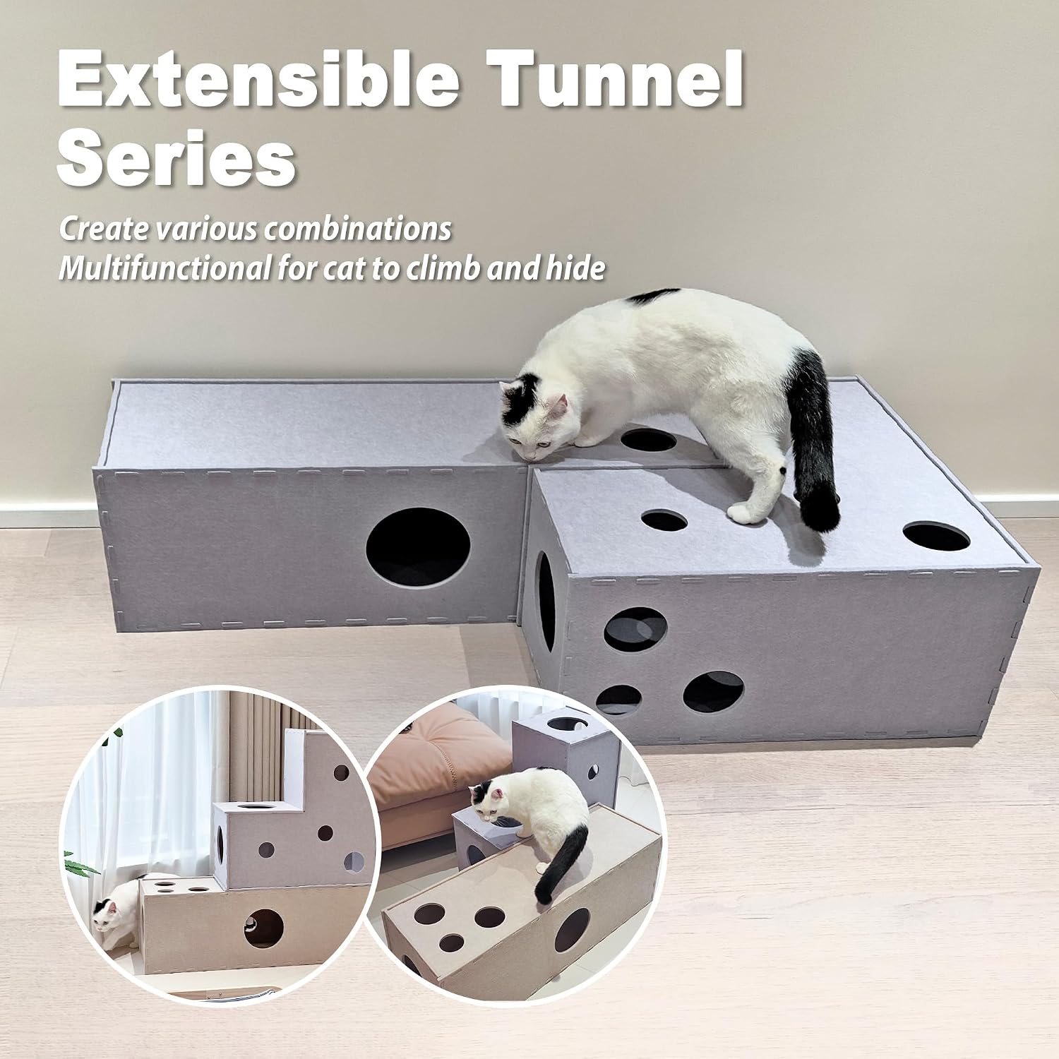 Felt cat tunnel cube L-shape hideaway – detail