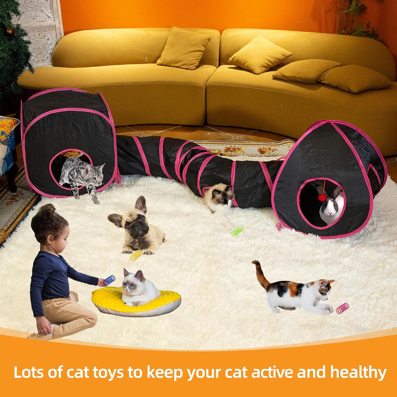 3-piece pop-up cat tunnel and cube tent set