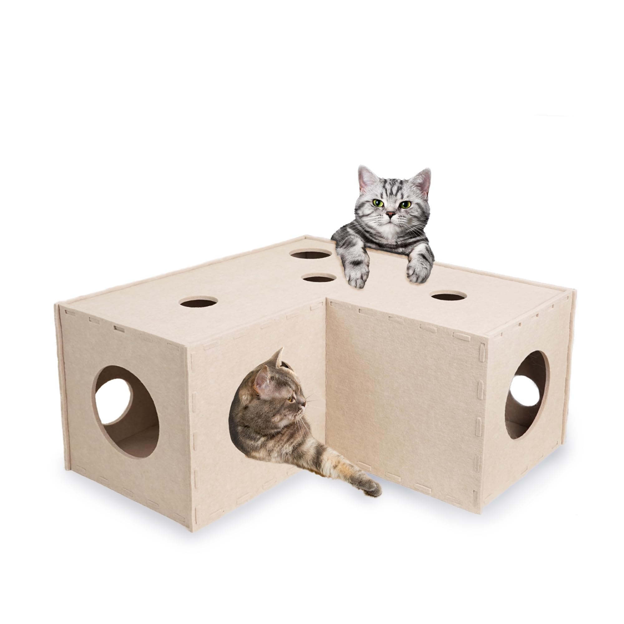 Felt cat tunnel cube L-shape hideaway cave for indoor cats