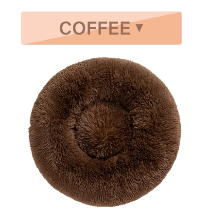 The fluffy donut pet bed in a darker colorway shown from the front