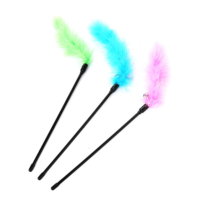 Turkey Feather Cat Teaser Wand with Bell — Natural Feather Toy, 10 in