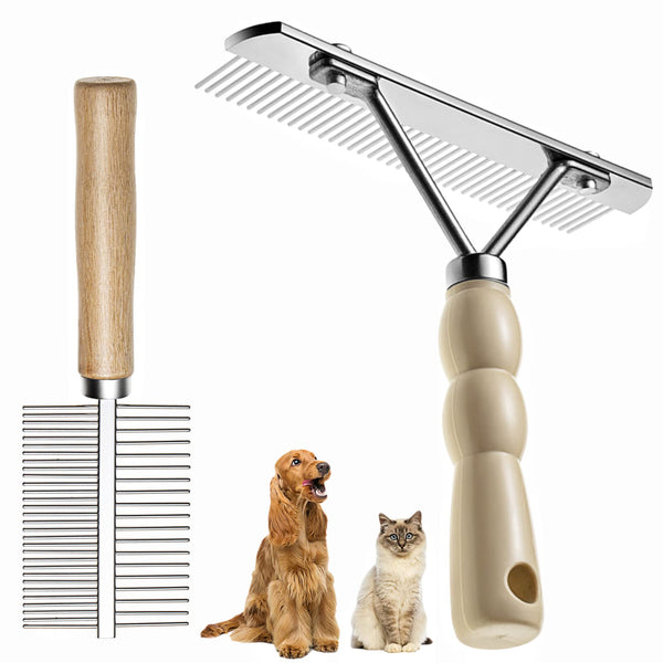Undercoat Rake & Deshedding Comb Set for Dogs & Cats - 2 Pack