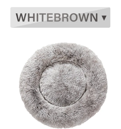 Underside of the fluffy donut pet bed showing the base fabric